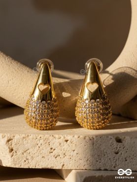 GILDED TEARDROPS - CLASSY 18K GOLD PLATED ANTI-TARNISH STUD EARRINGS INLAID WITH CUBIC ZICRONIA STONES