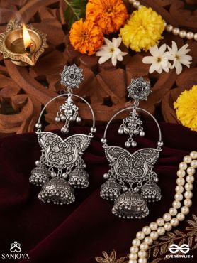  CHANDRAVALLARI-MOON VINE-SUBTLE SILVER CHANDBAALI ADORNED WITH GHUNGHROO'S
