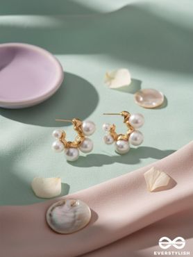 Plush desires- Golden circular earrings with studded pearls 