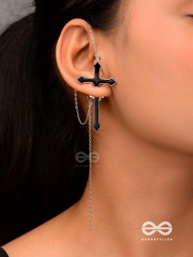 The holy spirit - Black cross sleek Earring  (one ear)