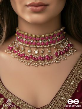 GULABI DHARA – SUHANA KHAN INSPIRED NECKPIECE FEATURING KUNDAN, RED GEMSTONES AND PEARLS