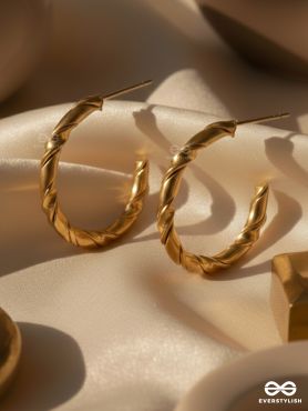 GOLDEN VORTEX - TEXTURED STAINLESS STEEL ANTI-TARNISH HOOP EARRINGS
