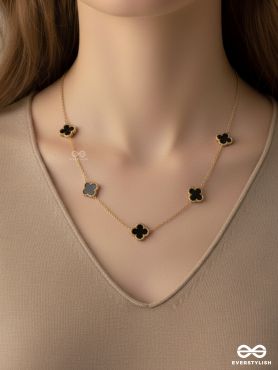 GOLDEN BLACK CLOVER -  STAINLESS STEEL NECKLACE