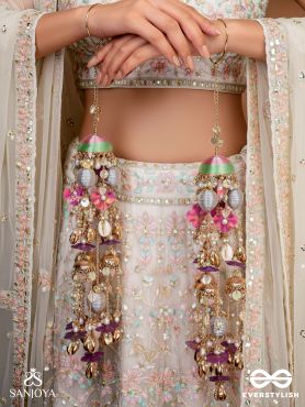 RANGOLIKA - A CANVAS OF COLORS - FLORAL INSPIRED METALLIC CHAINS WITH VIBRANT BEADS AND SHELLS  HAND EMBROIDERD KALEERE 