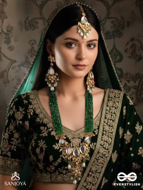 JALAKUSUMA - WATER BLOSSOM -  HAND EMBROIDERED BRIDAL KUNDAN AND PEARL SET WITH NECKLACE, EARRINGS AND MAANGTIKA