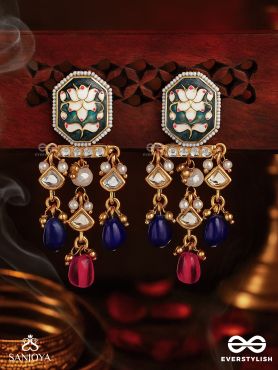 SANDHYARAGA - EVENING HUES - EXQUISITE KUNDAN EARRINGS WITH ENAMELLING AND GEM DROPS
