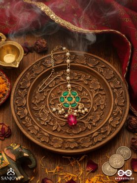 ANURAGA - LOVE’S EMBRACE - HERITAGE-INSPIRED KUNDAN POLKI MAANGTIKA WITH DAINTY BEADED DROPS