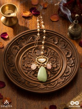 SHITALA - COOLING GRACE - CLASSIC GREEN KUNDAN POLKI MAANGTIKA WITH GOLDEN DETAILS AND SOFT GEM ACCENTS