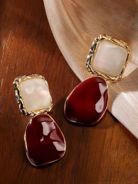 SCARLET LUSTRE- CLASSY DUAL-TONE DROP EARRINGS