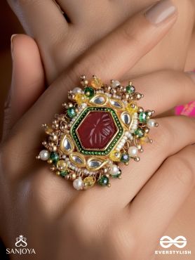 SURYAPRABHA - SUN’S AURA- LUXE HERITAGE KUNDAN RING WITH PEARLS, BEADS AND GEMSTONES