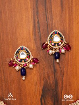 KUMUDRAAG - BLOOMING AT NIGHT-  INTRICATE ENAMELLED HANDCRAFTED KUNDAN EARRINGS WITH PEARLS AND BEADS