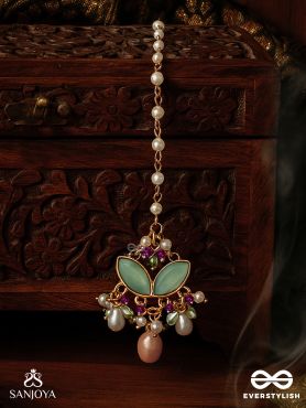 VASANTILATA - SPRING VINE- CHARMING PASTEL KUNDAN MAANGTIKA WITH GEMSTONES, BEADS AND PEARL DROPS
