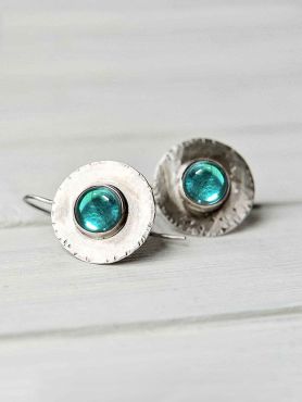 SERENE SPHERE - OXIDISED EARRINGS WITH CALMING BLUE CENTER GEM