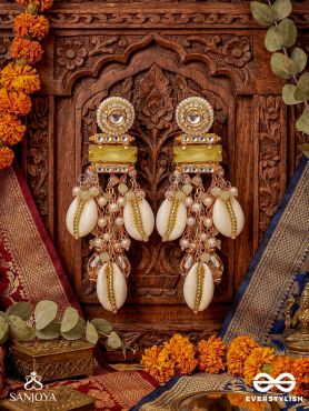 SHAANKH SUNDARI – CONCH-LIKE BEAUTY – KUNDAN PASTEL EARRINGS WITH PEARLS, SHELLS AND GEMSTONES