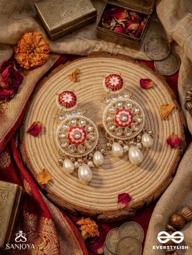 PADMA RAGA  – DIVINE DAZZLE – ROUND KUNDAN POLKI EARRINGS WITH ENAMEL WORK AND PEARL ACCENTS