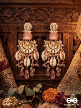 KAMALYA – LOTUS-LIKE BEAUTY – EARRINGS WITH LOTUS MOTIFS, PINK BEADS AND PEARL DROPS