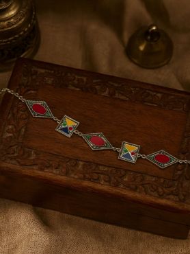 TILED TALES - MULTICOLOR ENAMELLED OXIDISED CHOKER
