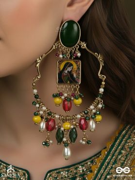 CHITRANGI – VIVID HUES – GRAND TEMPLE-INSPIRED EARRINGS WITH COLOURED STONE ACCENTS, BEAD HANGINGS AND A PEARL DROP