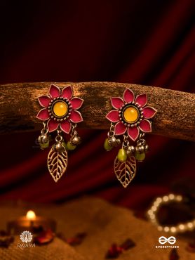 DESI FLORA – ENAMELLED OXIDISED DANGLERS WITH LEAF ACCENTS