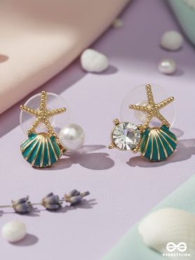 CORAL GREEN TIDE – SHELL & STARFISH STUDS