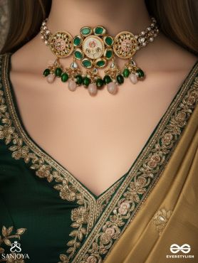 KUNDANMALA – KUNDAN GARLAND – PEARL-CLUSTERED GOLD CHOKER NECKLACE WITH PEARL DROP
