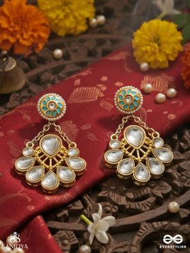 NEELAPRAVA – BLUE SHIMMER – KUNDAN DROP EARRINGS WITH OCEAN-TONED ACCENTS