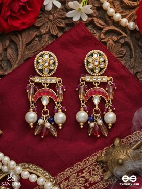 MANIRAJANI – QUEEN OF GEMS – STATEMENT KUNDAN EARRINGS WITH MULTI-CHAIN DESIGN AND PEARL DROPS
