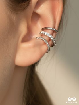 CURB STACK – TEXTURED SILVER EAR CUFF SET