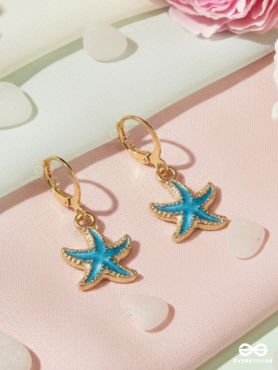 SEA STAR CHARM – GOLD & BLUE DROP EARRINGS