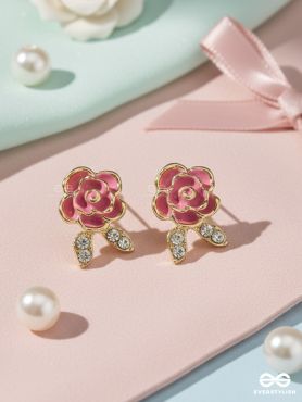 BLUSH ROSETTE – GOLD DETAIL EARRINGS