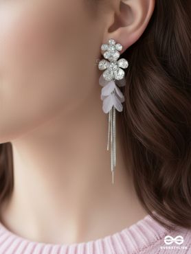 CELESTIAL CASCADE – SILVER FLORAL DROP EARRINGS