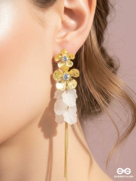CELESTIAL CASCADE – GOLD FLORAL DROP EARRINGS