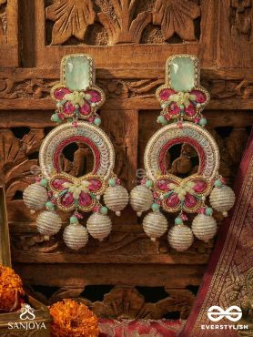 AMRITAANJALI – DIVINE OFFERING – HEIRLOOM STYLE EARRINGS WITH DECORATIVE HOOP, FLORAL ELEMENTS AND PEARL DROPS