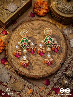 MANIPUSHPITA – JEWELLED BLOOM – FESTIVE EARRINGS WITH ENAMEL MOTIF AND COLOURFUL GEM DROPS