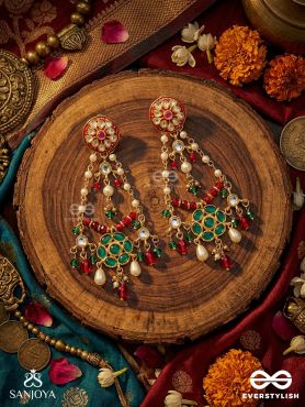 PADMARAGA – LOTUS RADIANCE – ENAMELLED EARRINGS WITH FLORAL MEDALLION AND GEM DROP ACCENTS