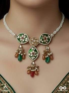 MANIPUSHPITA – JEWELLED BLOOM – ENAMELLED NECKLACE WITH FLORAL GEM PANELS AND DELICATE COLOURFUL ACCENTS