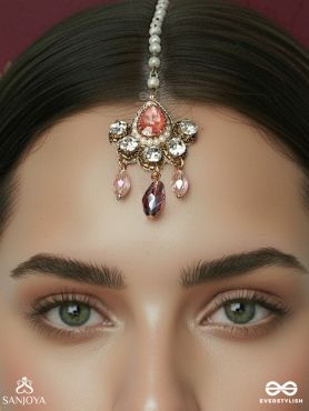 CHITRARATNA – ORNATE JEWEL – DECORATIVE MAANGTIKA WITH GEMMED MEDALLION, FLORAL STONE CLUSTER AND CRYSTAL DROP ACCENTS