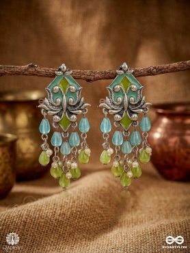 LOTUS CASCADE – OXIDISED BEADED STATEMENT EARRINGS