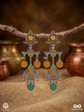 TRIBAL SUN – OXIDISED ENAMEL DROP EARRINGS
