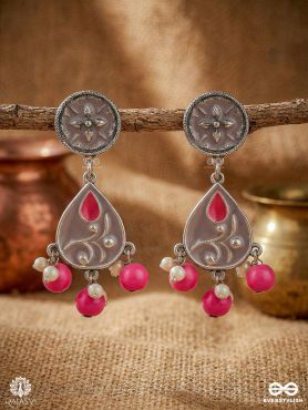 AMETHYST PARADE – ENAMELLED OXIDISED EARRINGS WITH BEAD DROPS