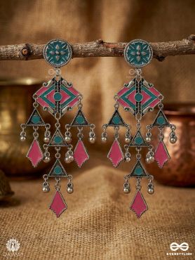 SAANJ CARAVAN – OXIDISED EARRINGS WITH TRIBAL LINKS AND DROP FRINGE