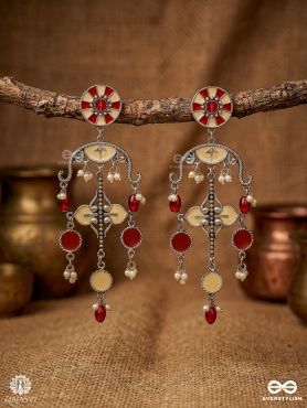 SURKH JHANKAR – OXIDISED EARRINGS WITH FLORAL STUD AND DANGLING CHARM DROPS