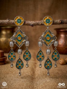 GULKAAR DRAPE – OXIDISED EARRINGS WITH COLORFUL ENAMEL DROPS