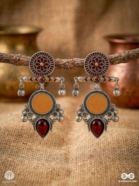 RUSTIC MEDAL – OXIDISED STONE DROP EARRINGS