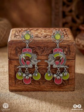 WINGED WHISPER – OXIDISED ENAMELLED FESTIVE EARRINGS