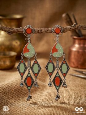 BOHO BAALI – OXIDISED STATEMENT EARRINGS WITH ORNATE PANELS AND BEAD DROPS
