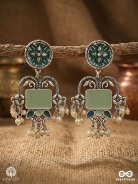 BREEZE BLOOM – FLORAL OXIDISED EARRINGS WITH ORNATE DROPS