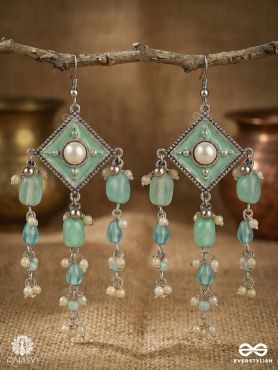 PANKHURI TINKLE – OXIDISED EARRINGS WITH DIAMOND MOTIF AND DANGLING DROPS