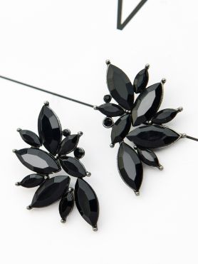The Embellished Ferns - Statement Stud Earrings - Black