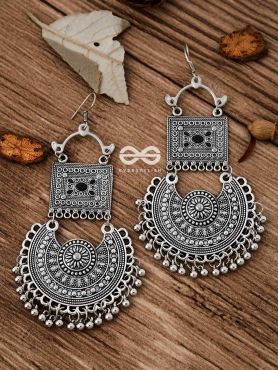 The Multilayered Embellished Trunk Danglers (Black) - Oxidised Boho Earrings